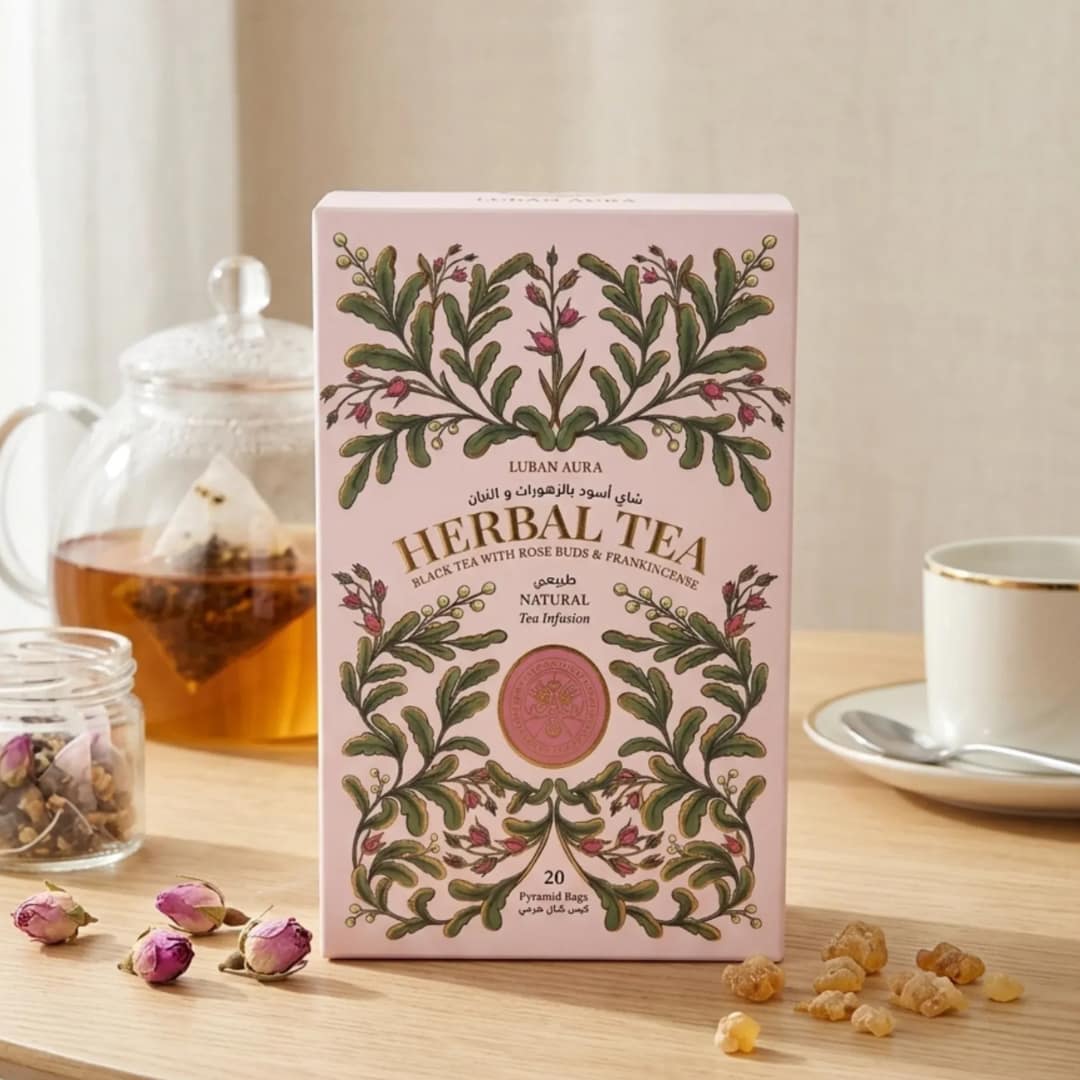 black tea with rose buds and frankincense