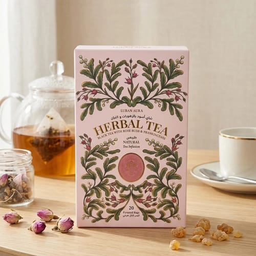 black tea with rose buds and frankincense